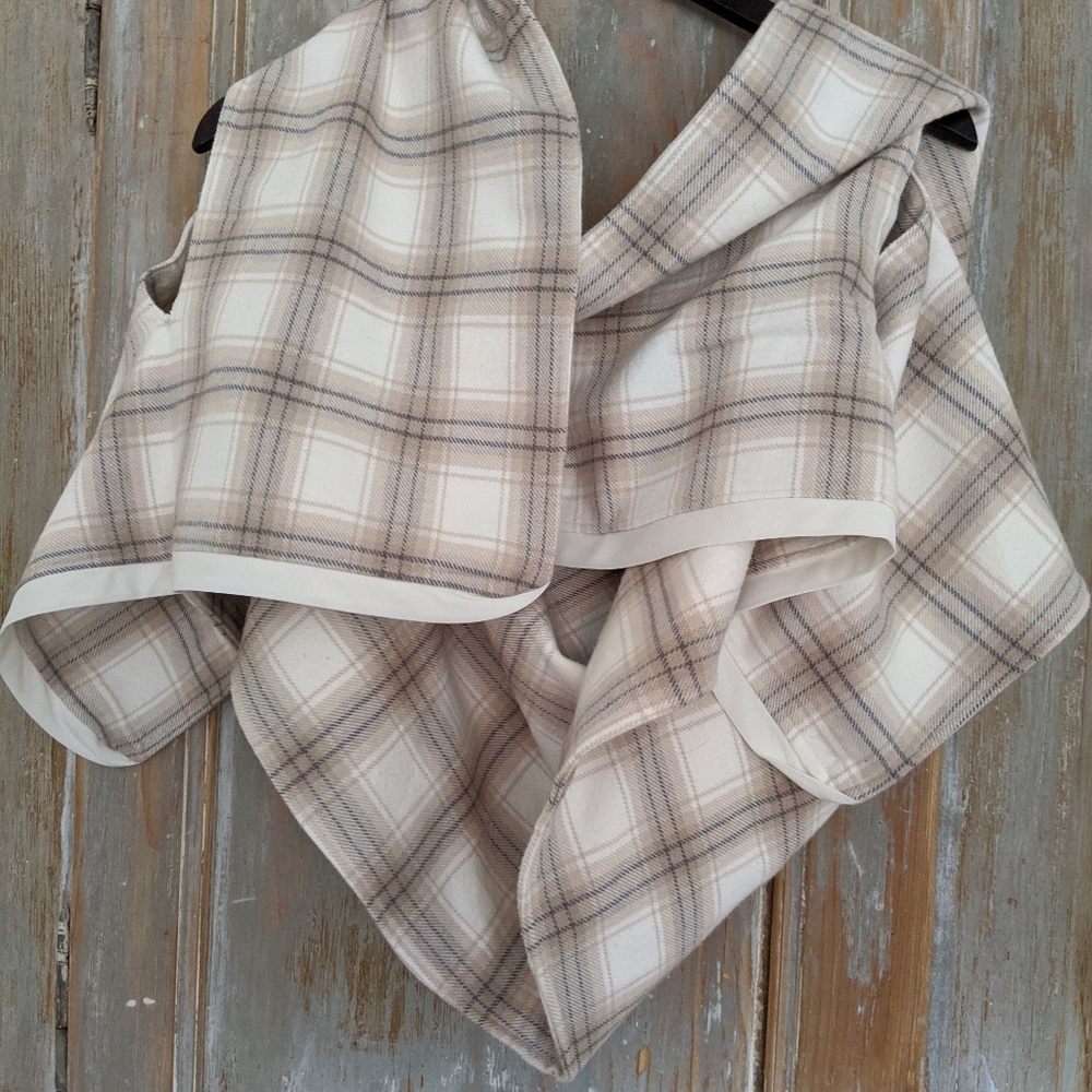 Small, cream plaid shawl, never worn